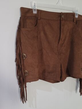 Women's Brown Suede Fringe Jean Shorts